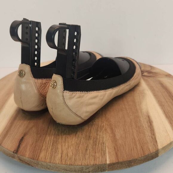 Tory Burch Bridgette Honeywheat Black Leather Quilted Cap Toe Ballet Flats 6 M - Picture 5 of 10